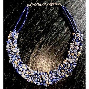 21" Sodalite‎ Cluster Chip Gemstone Necklace